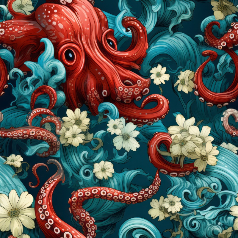 Octopus Renaissance Art Seamless Pattern