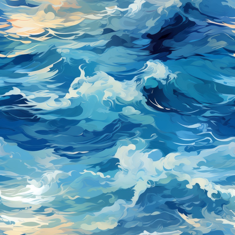 Oil Paint Styled Ocean Waves Seamless Pattern