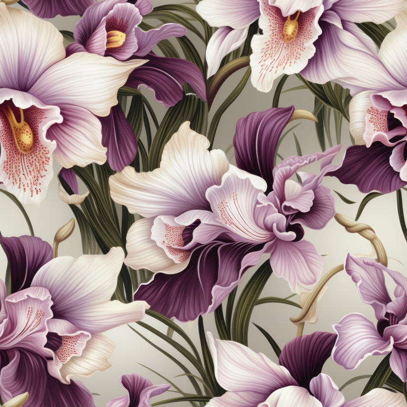 Orchid Blooms Floral Design Seamless Pattern