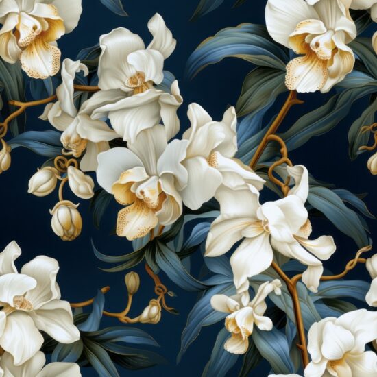 Orchid Renaissance Blossom Seamless Pattern