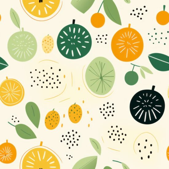 Organic Woodcut Fruits & Floral Seamless Pattern