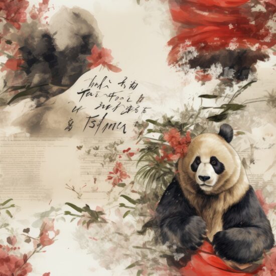 Panda Calligraphy Elegance Seamless Pattern