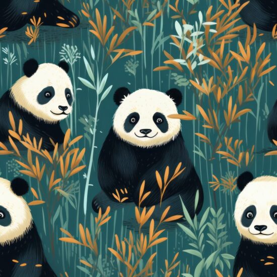 Panda Linocut Print Seamless Pattern