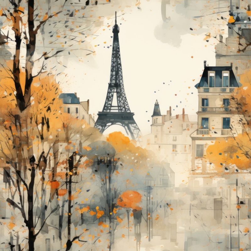 Paris Streets Watercolor Painting Seamless Pattern