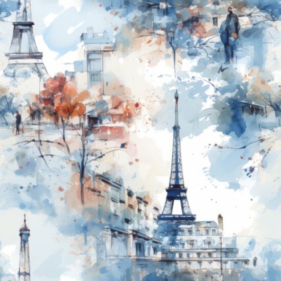 Parisian Watercolor Cityscape Pattern Seamless Pattern
