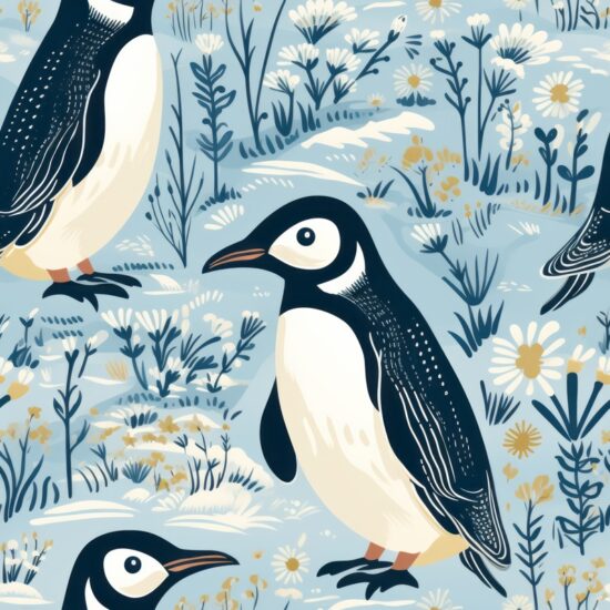 Penguin Linocut Bird Pattern Seamless Pattern