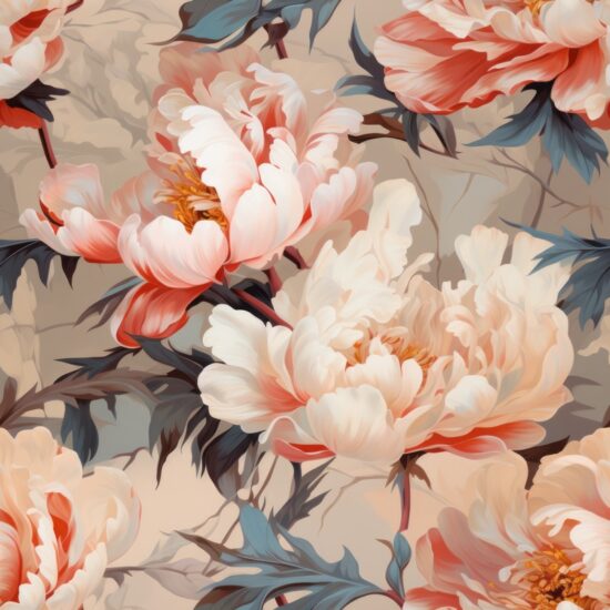 Peony Oil Paint Floral Design Seamless Pattern