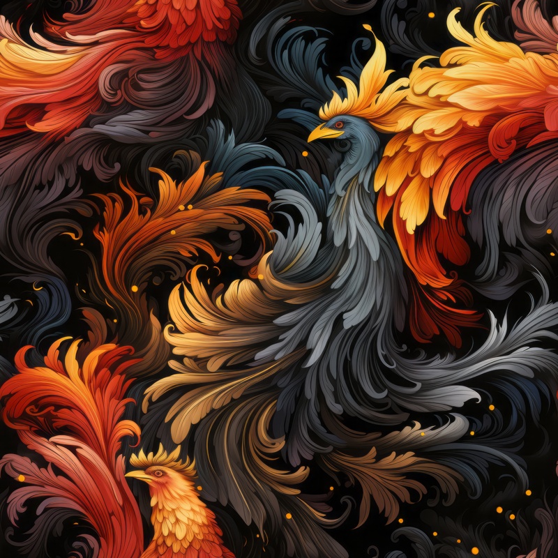 Phoenix Renaissance Tapestry Seamless Pattern