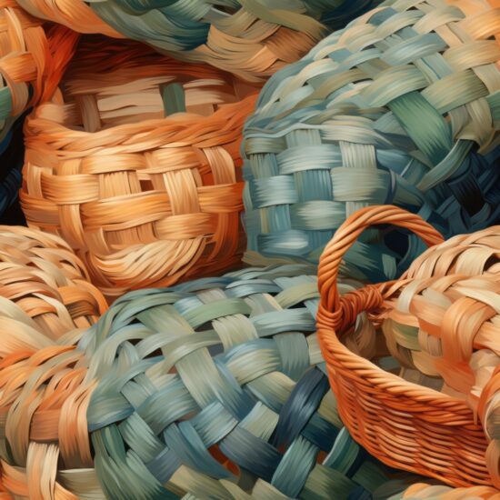 Picnic Basket Oil Paint Art Seamless Pattern