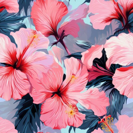 Pink Hibiscus Collage Seamless Pattern