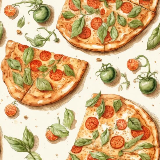 Pizza Watercolor Feast Seamless Pattern