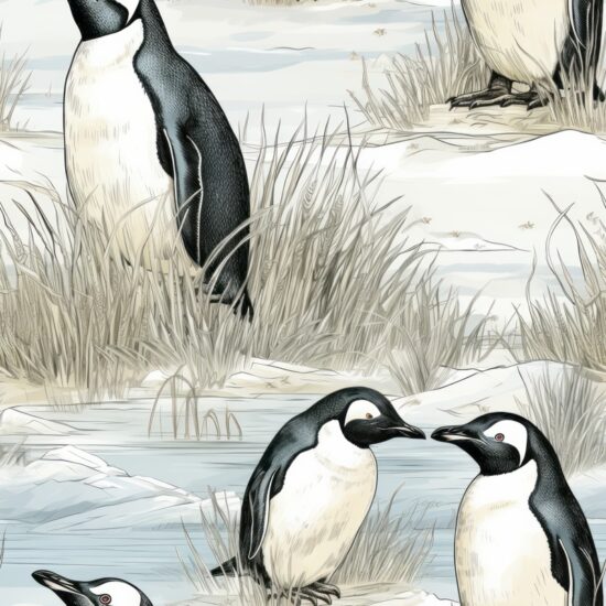 Playful Penguin Pencils Seamless Pattern