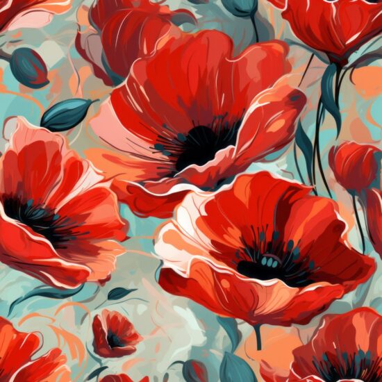 Playful Poppies: Abstract Red Blossoms Seamless Pattern
