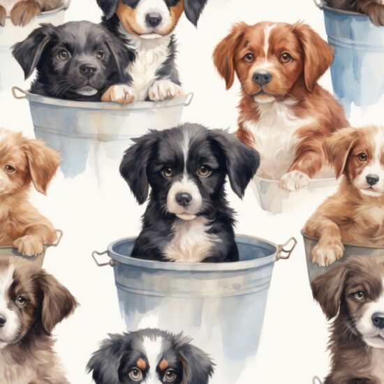 Puppies Galore Watercolor Pattern Seamless Pattern