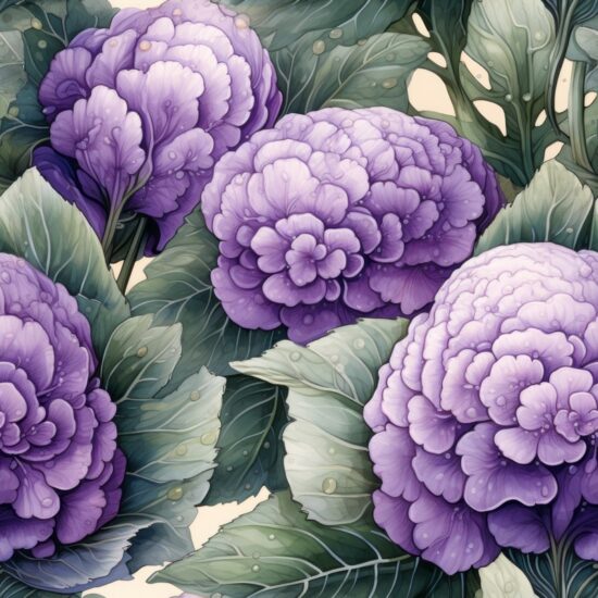 Purple Cauliflower Watercolor Bliss Seamless Pattern