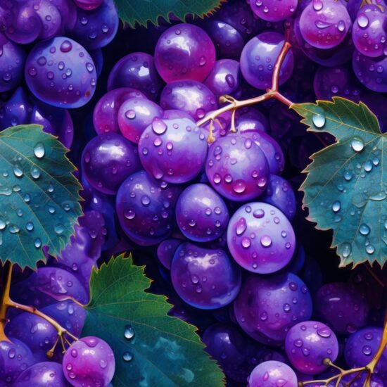Purple Grapes Pointillism Art Seamless Pattern