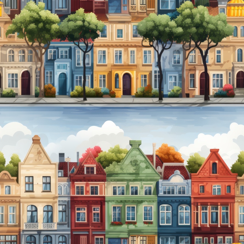 Quaint City Rows Seamless Pattern