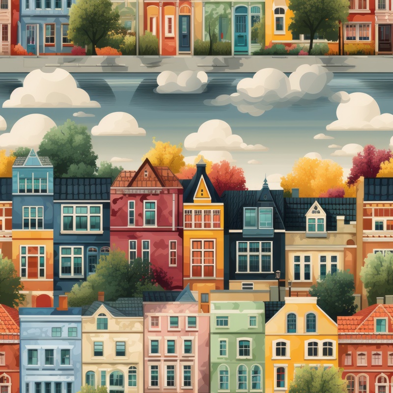 Quaint Row House Illustration Seamless Pattern