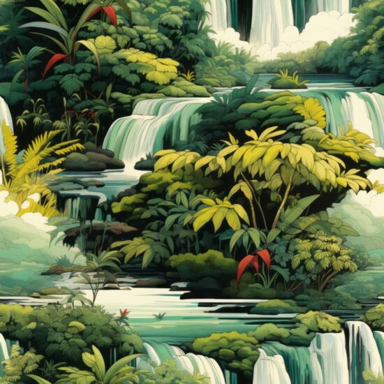 Rainforest Waterfall Delights Seamless Pattern