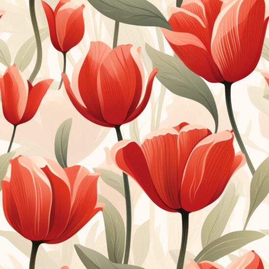 Red Tulip Floral Bloom Seamless Pattern