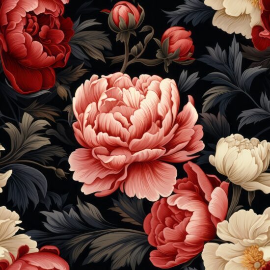 Renaissance Peony Dahlia Floral Seamless Pattern