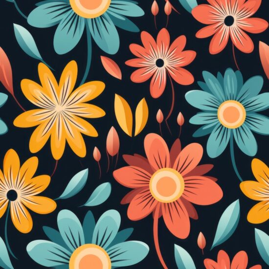 Retro Blooms: Vibrant Floral Revival Seamless Pattern