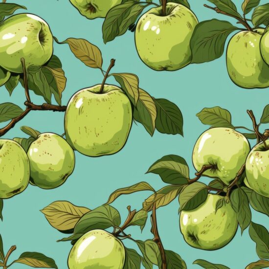 Retro Green Apple Art Seamless Pattern