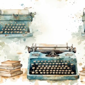 Retro Typewriter Tech Watercolor Seamless Pattern