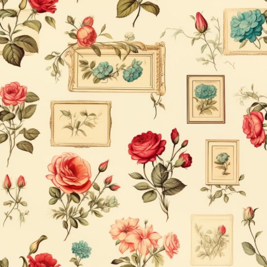Romantic Vintage Floral Frames Seamless Pattern