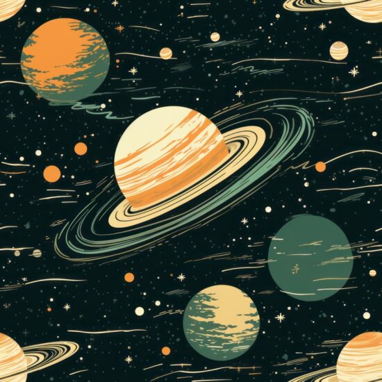 Saturns Celestial Charm Seamless Pattern