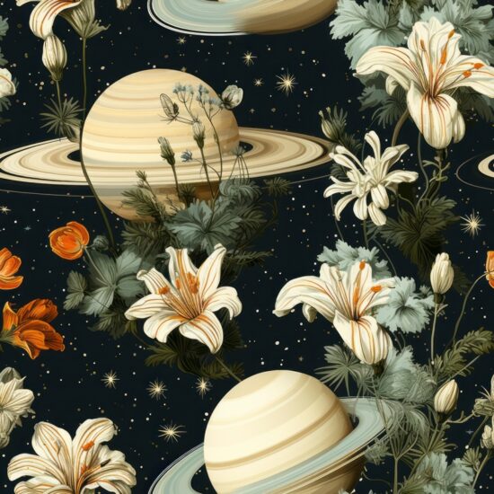 Saturns Celestial Garden Seamless Pattern