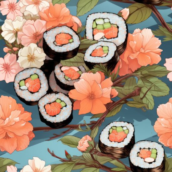 Savory Sushi Botanical Bliss Seamless Pattern