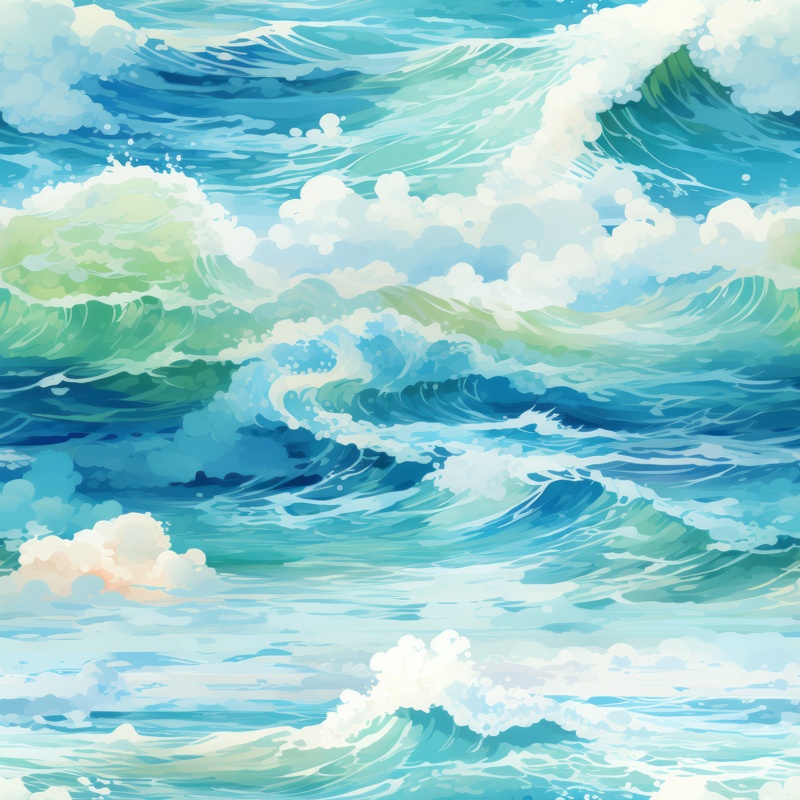 Sea Art Waves Seamless Pattern
