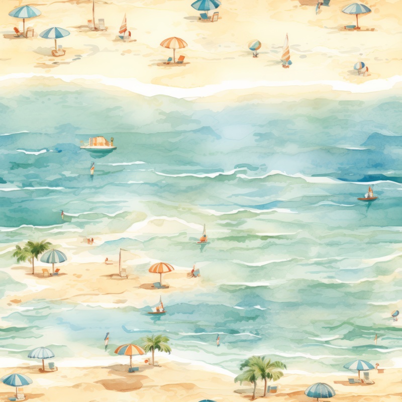 Serene Beach Watercolor Pattern Seamless Pattern