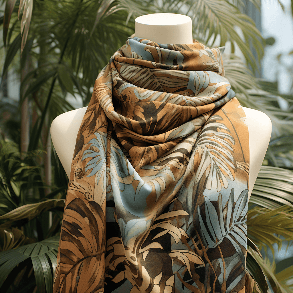 Silk Scarf on Mannequin with jungle pattern design 1 pattern design