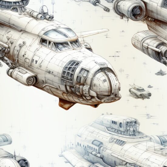 Space Sketched Spaceships Seamless Pattern