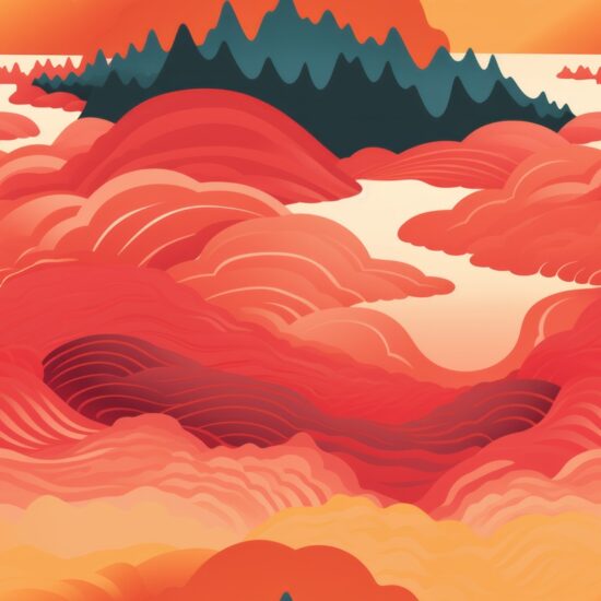 Sunset Mountain Linocut Print Seamless Pattern