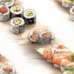 Sushi Sketch Dish Rice Seamless Pattern