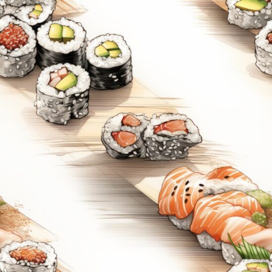 Sushi Sketch Dish Rice Seamless Pattern