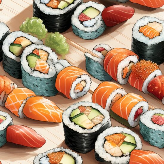 Sushi Sketching Dish Seamless Pattern