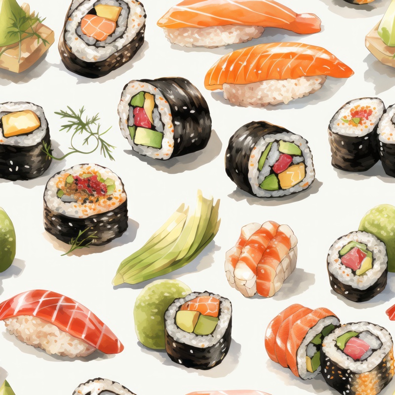 Sushi Watercolor Bliss Seamless Pattern