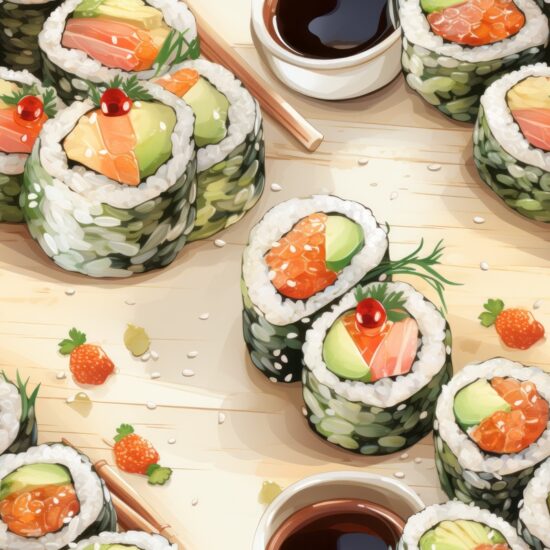 Sushi Watercolor Delicacy Seamless Pattern