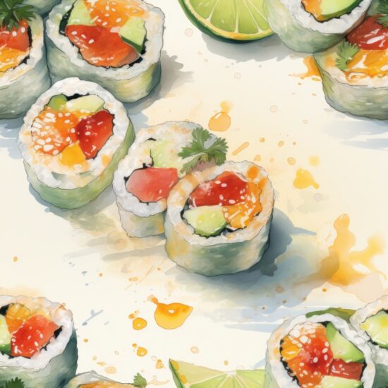 Sushi Watercolor Delight Seamless Pattern