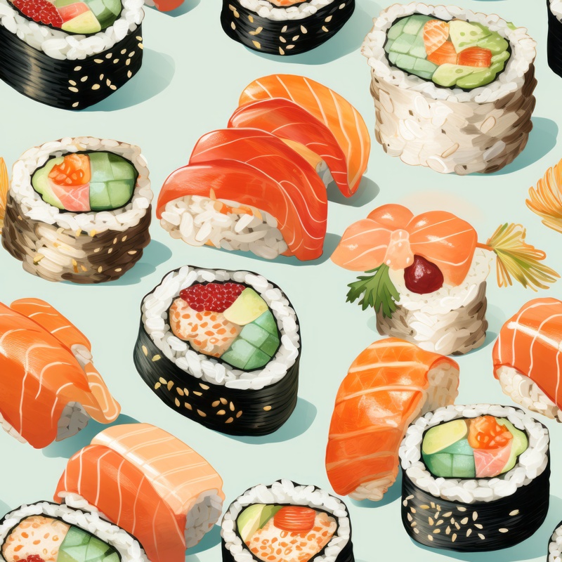 Sushi Watercolor Delights Seamless Pattern