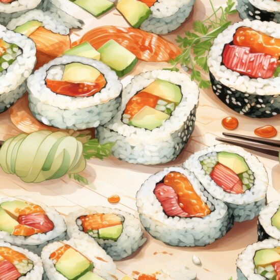 Sushi Watercolor Feast Seamless Pattern