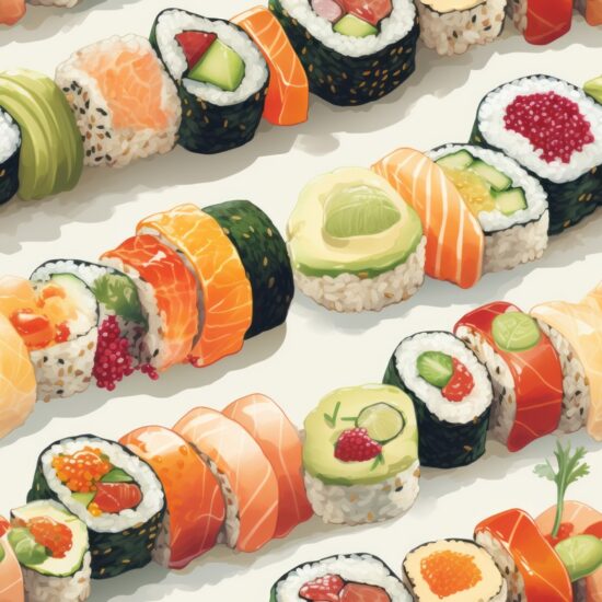 Sushi Watercolor Tapestry Seamless Pattern