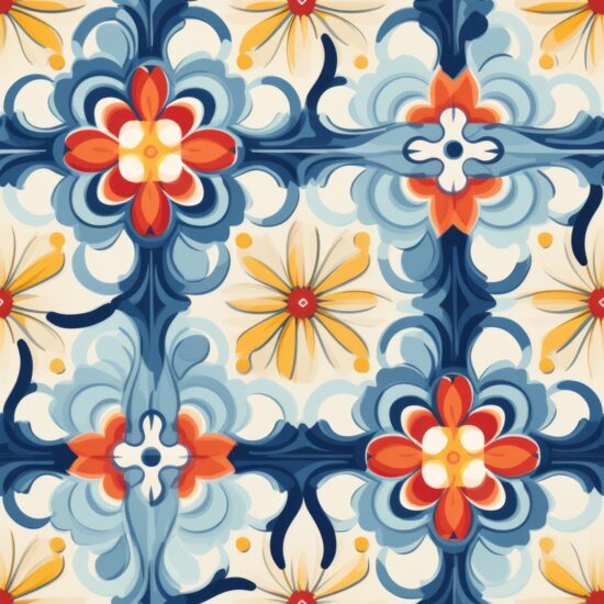 Tilework Treasures: Floral Delights Seamless Pattern