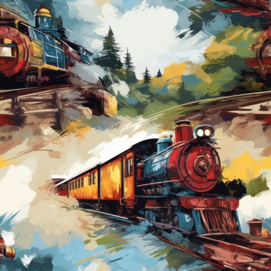 Toy Train Oil Paint Pattern Seamless Pattern