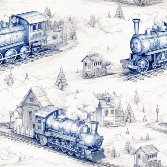 Toy Train Sketch Locomotive Pattern Seamless Pattern