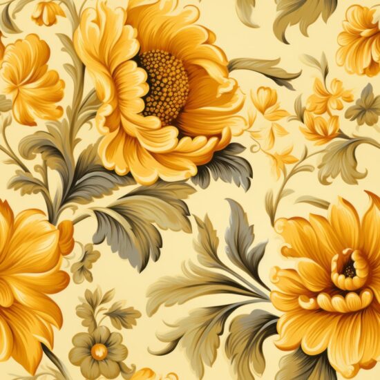 Traditional Yellow Floral Wallpaper Seamless Pattern